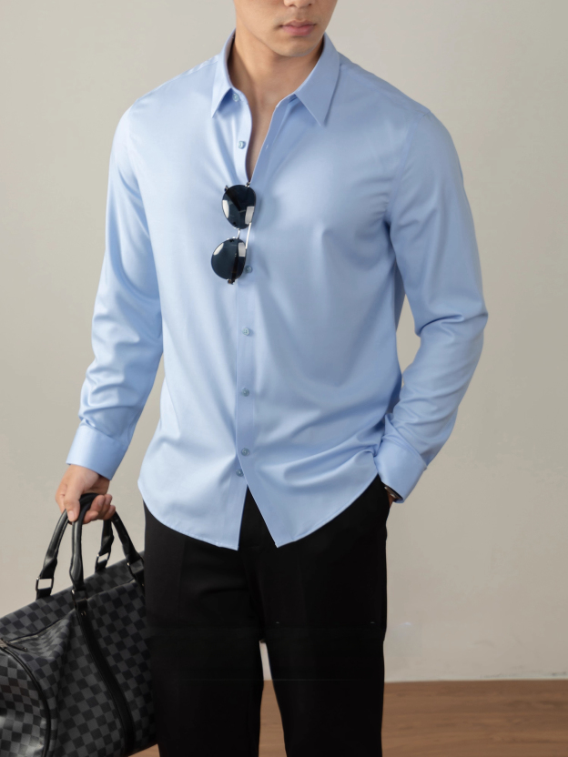 一等品奧地利蘭精莫代爾色織免燙無痕襯衫男長袖高端商務正裝襯衣