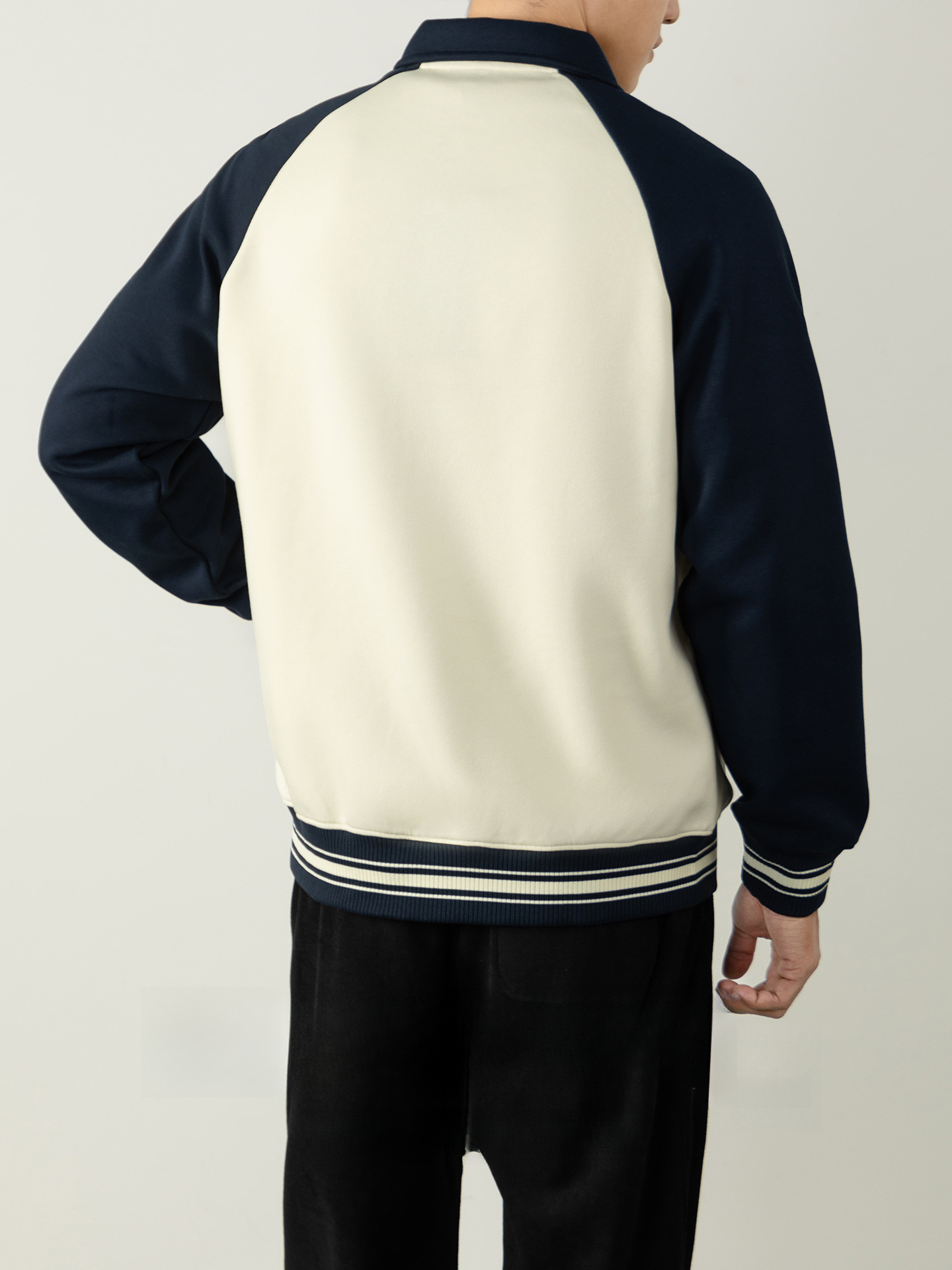 【復古撞色格調】380G重磅精梳棉棒球服翻領男士冬日暖感穿搭單品