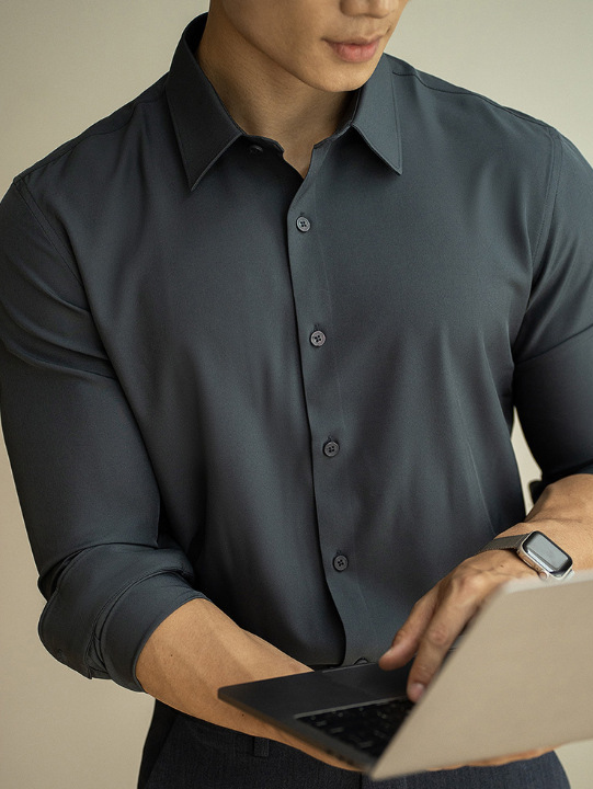 純色抗皺襯衫男士長袖白色2025春季通勤商務免燙正裝高級休閒襯衣