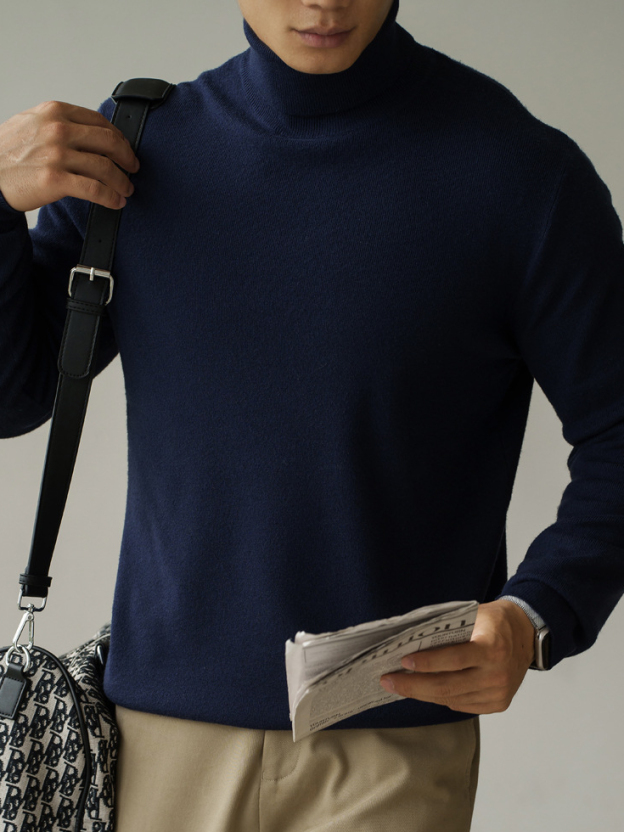 老錢風莫代爾混紡12針高領毛衣男2025秋冬新款慵懶休閒針織衫