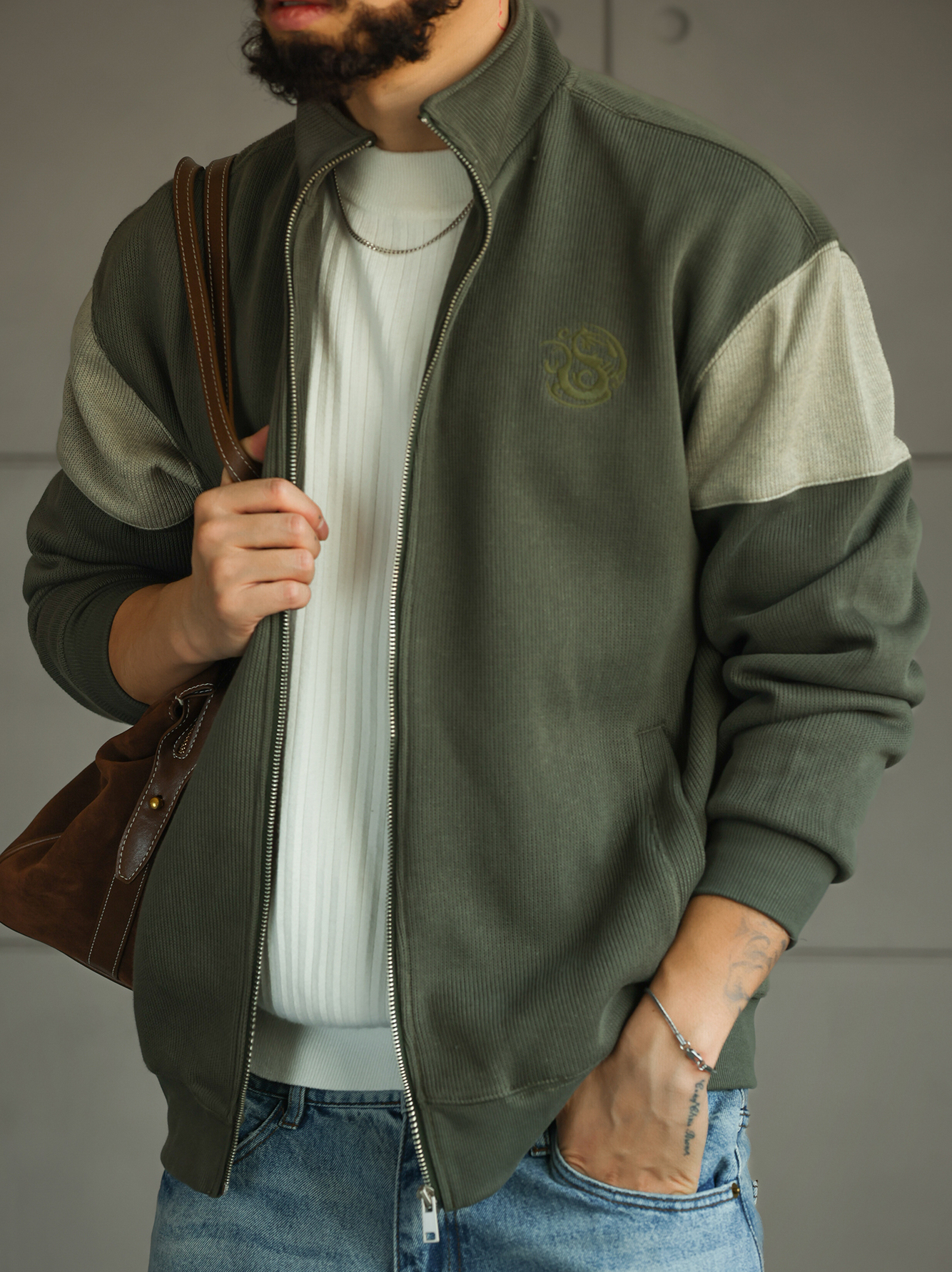 【紳士型格】拼色衛衣拉鍊外套男秋季高級感立領刺繡上衣