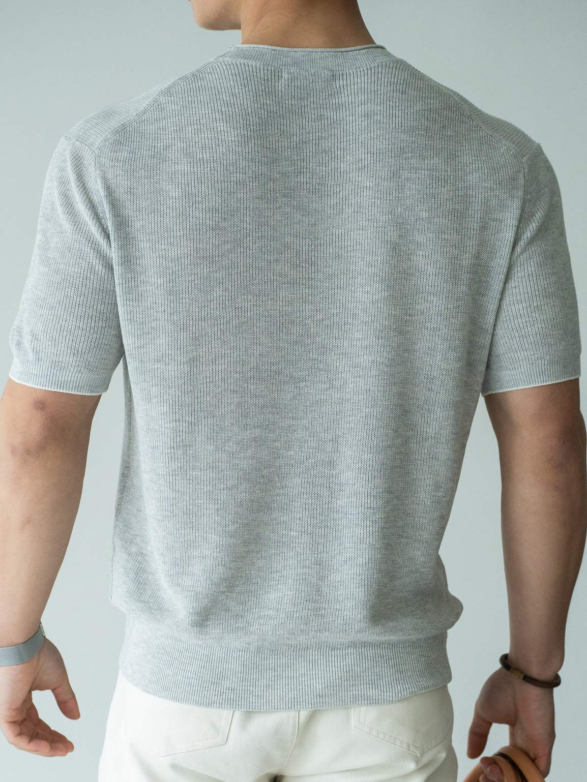 豎紋肌理萊塞爾混紡針織T恤男士2026春季新款老錢風透氣羅紋毛衣