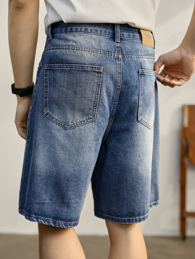 韓系潮牌水洗牛仔短褲男微寬休閒五分褲夏季新款直筒中褲子
