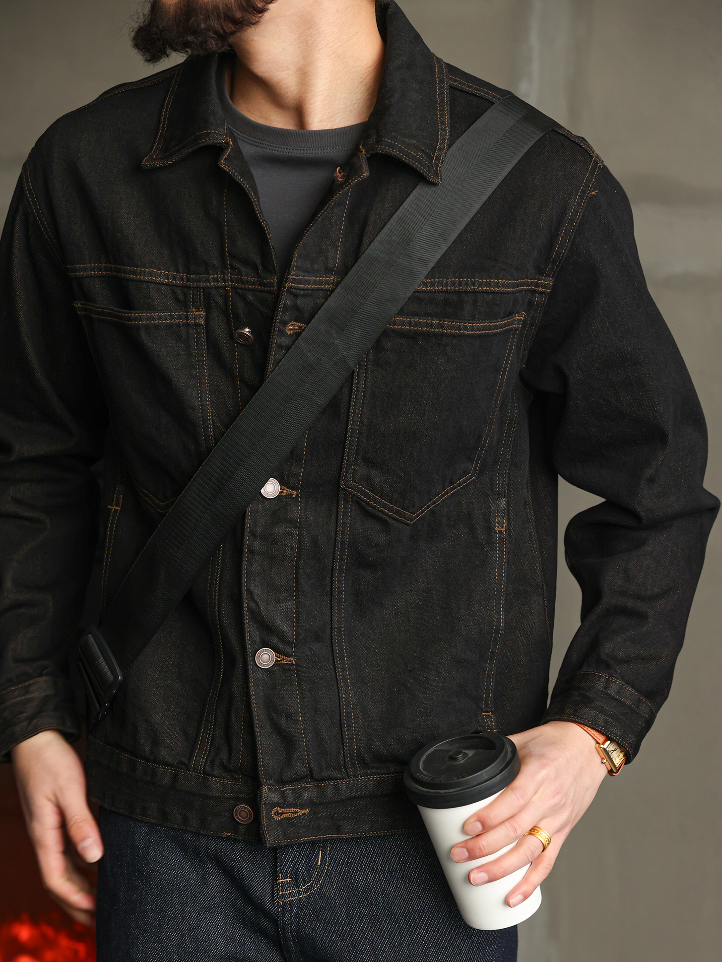 【紳士型格】純棉原牛色短款牛仔夾克男秋季高級簡約外套