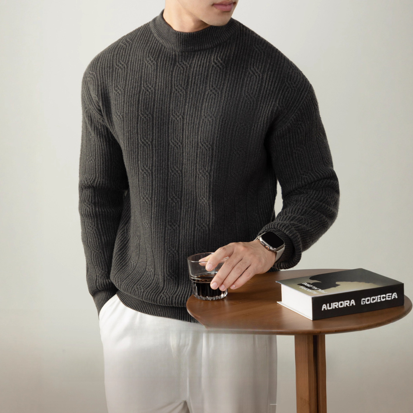 羊毛萊賽爾半高領毛衣厚款高級提花肌理秋冬保暖針織衫