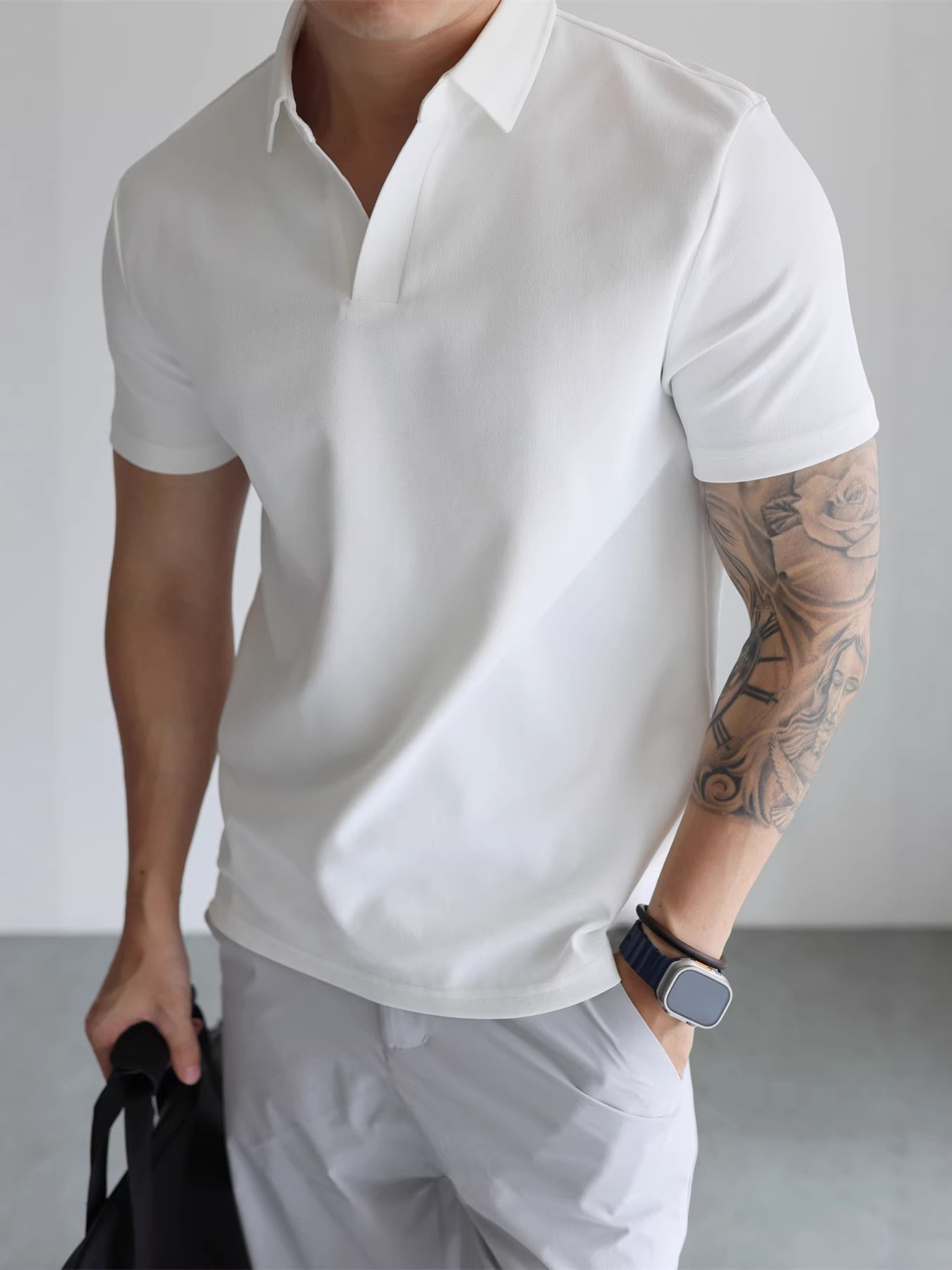 高智感浮雕提花肌理珠地棉短袖POLO衫男士夏季商務百搭海鷗領上衣