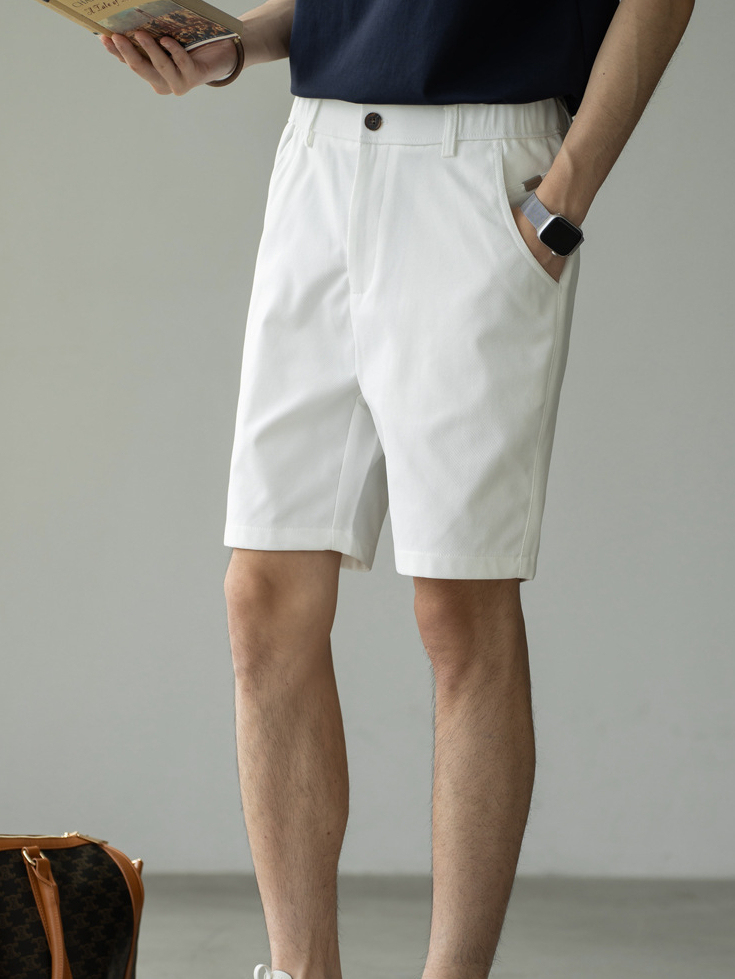 垂感直筒白色五分褲男2025夏新款鬆緊腰涼感短褲