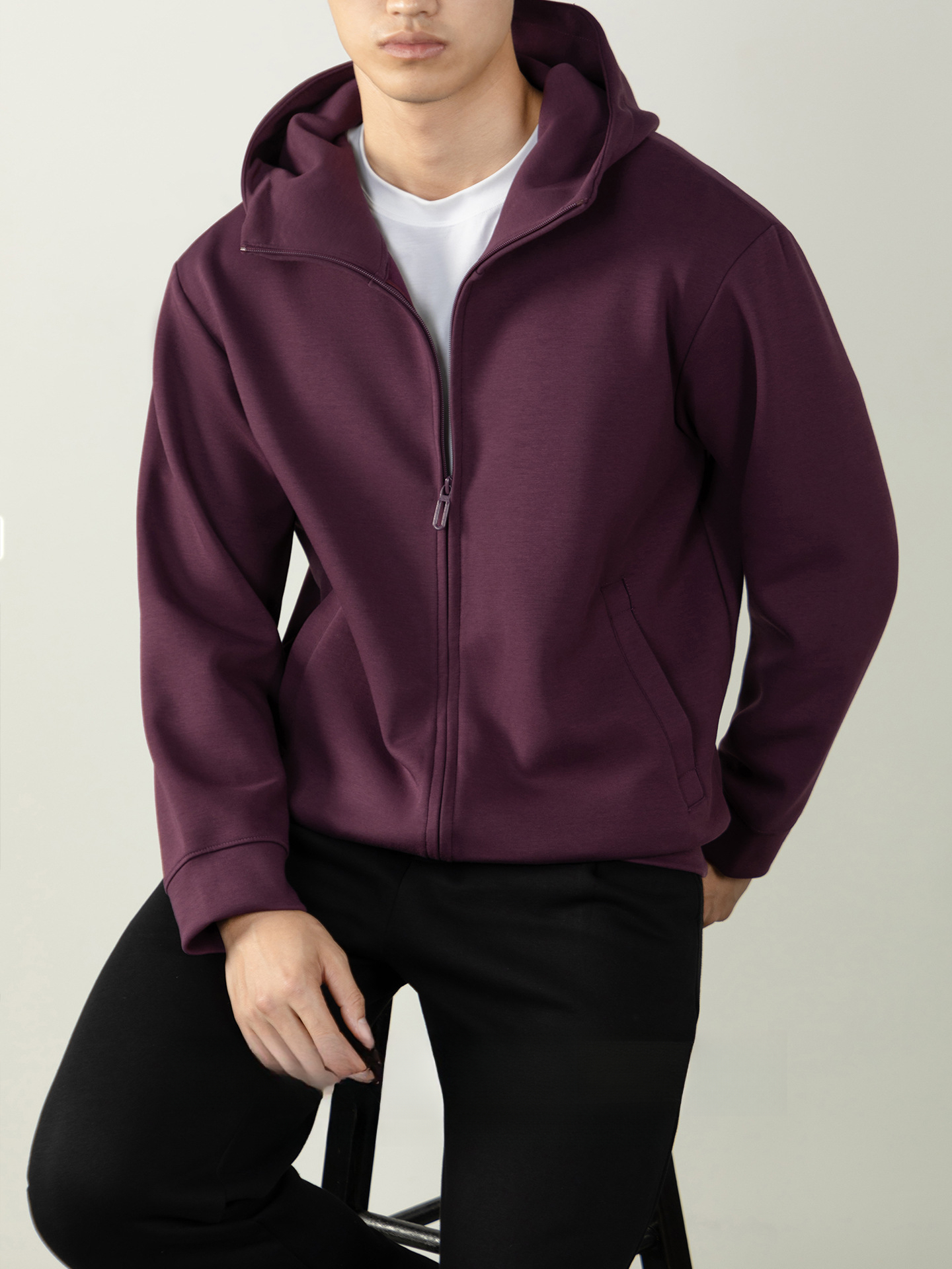 美式重磅400g棉感連帽高領開衫衛衣男款商務通勤百搭外套2025秋冬