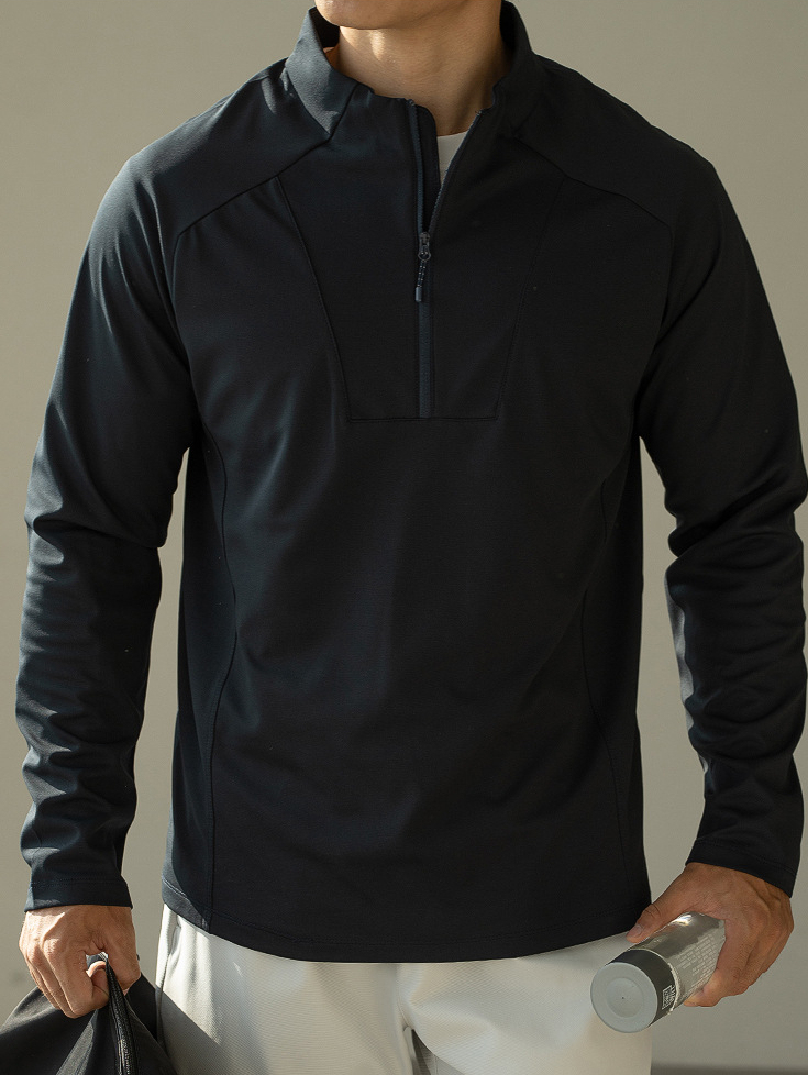 老錢風半開拉鍊小立領衛衣男士2025秋抗皺易打理高彈保暖長袖衛衣