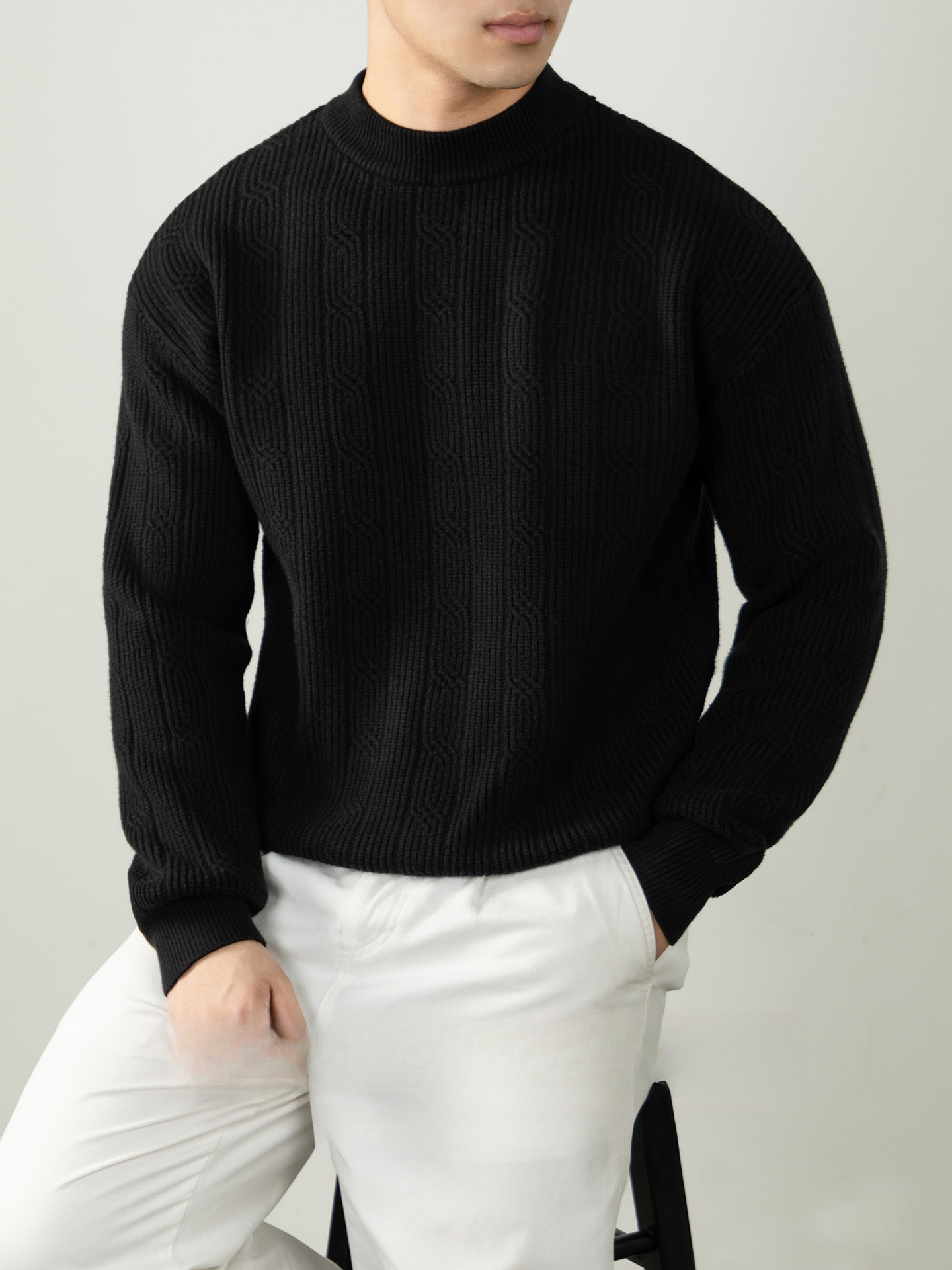 羊毛萊賽爾半高領毛衣厚款高級提花肌理秋冬保暖針織衫