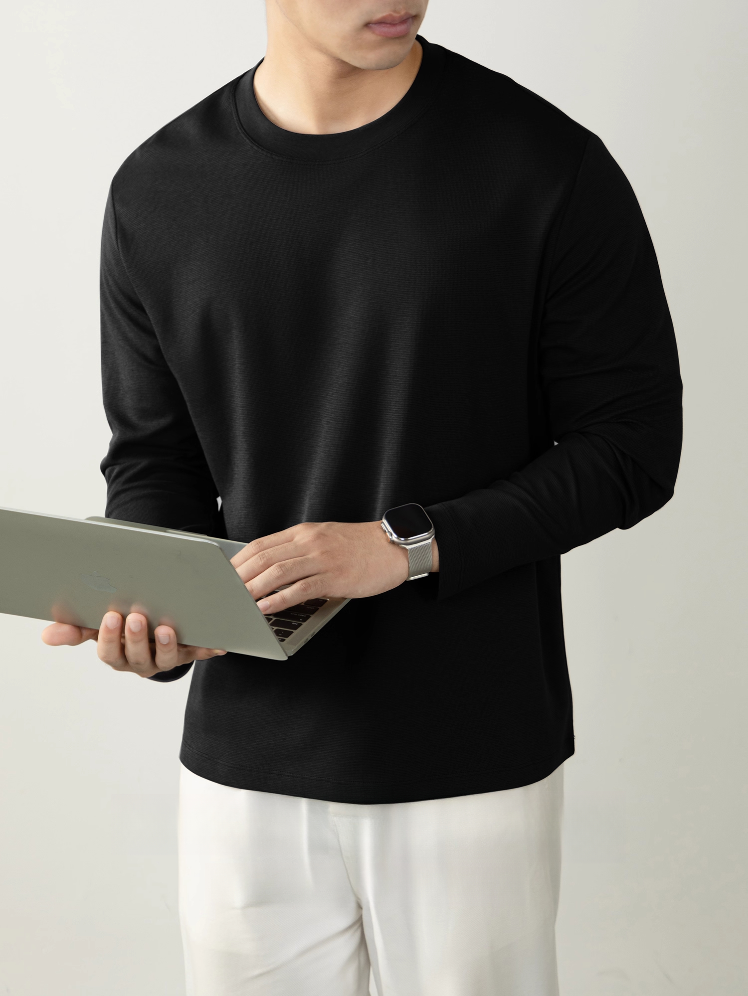 【慵懶高級感】240G重磅華夫格肌理長袖T恤男秋冬打底衫微闊寬鬆