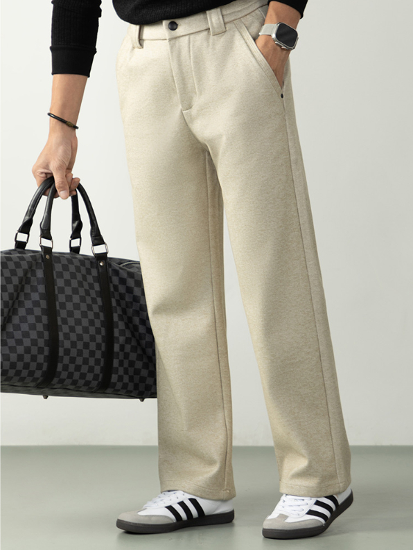 【鬆弛感】420G重磅加厚毛呢休閒褲男士長褲高端商務西褲直筒微闊