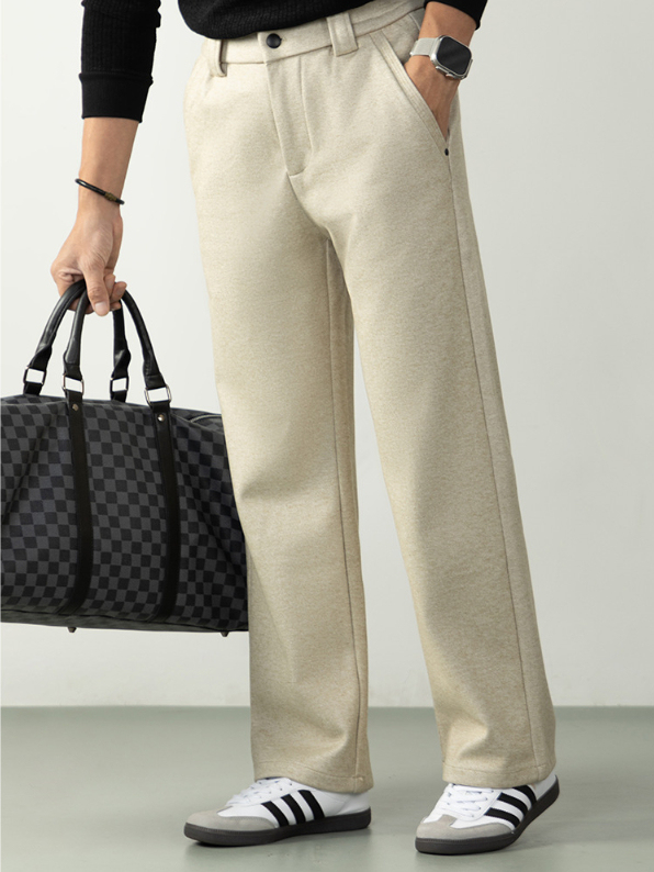 【鬆弛感】420G重磅加厚毛呢休閒褲男士長褲高端商務西褲直筒微闊