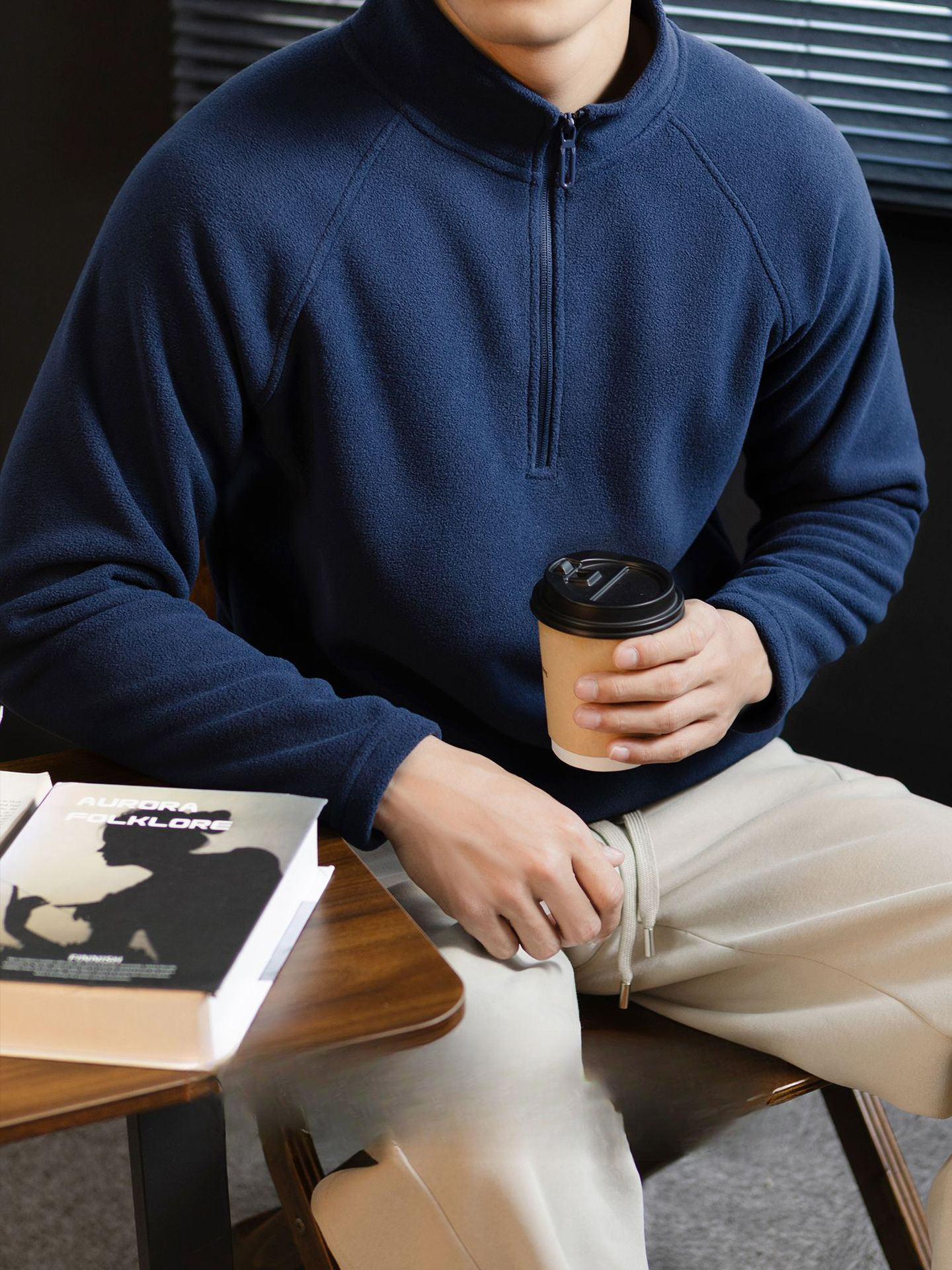 【輕奢型格】雙面搖粒絨加厚插肩袖立領衛衣男士商務百搭保暖秋冬