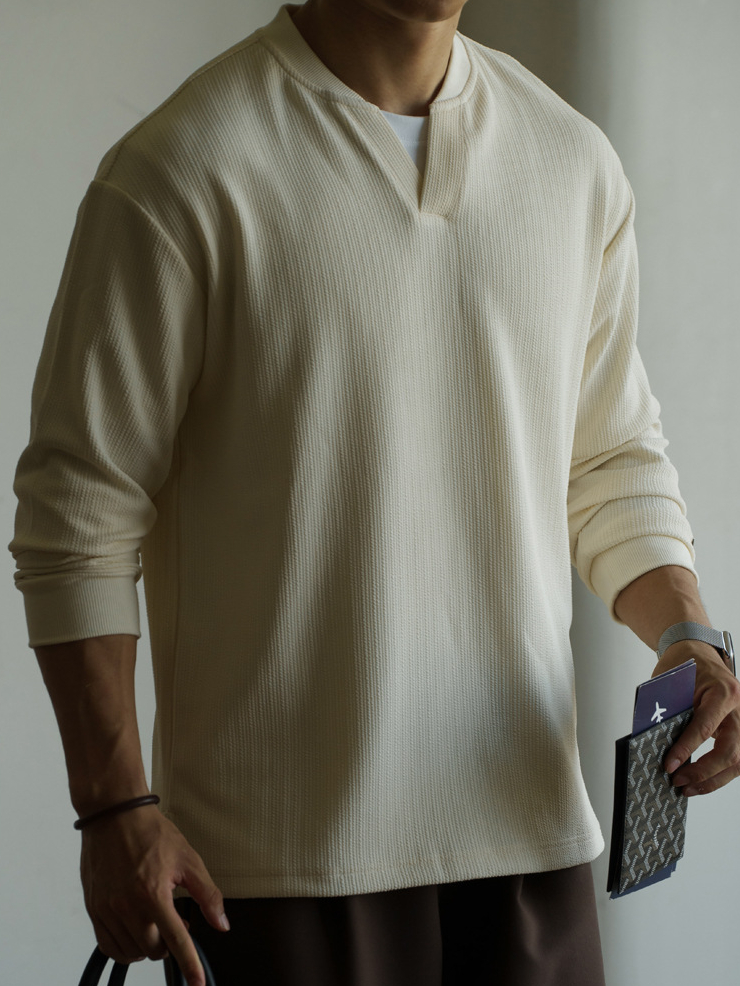 莫代爾混紡透氣小v領半開襟針織衫男士2025秋冬老錢風休閒新上衣