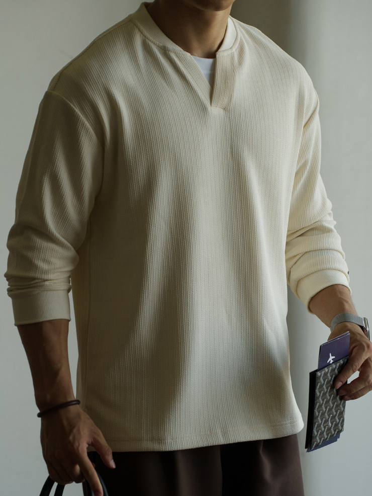 莫代爾混紡透氣小v領半開襟針織衫男士2025秋冬老錢風休閒新上衣