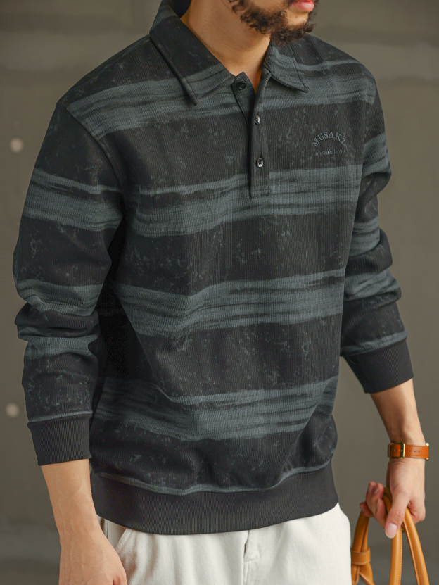 【智性通勤】美式扎染重磅POLO衫男秋冬撞色加厚翻領衛衣