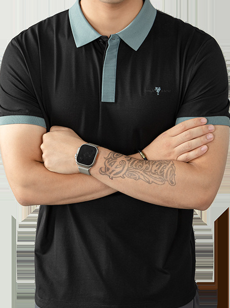 【3D刺繡】冰氧速幹棉撞色翻領POLO衫短袖男夏季薄款高端商務免燙