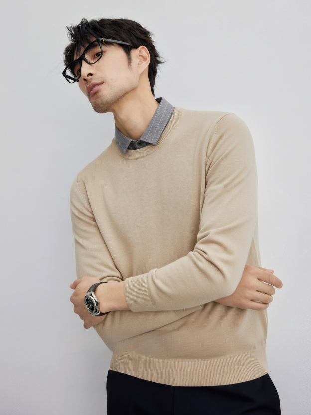 都市商務 襯衫領假兩件毛衣男士加厚保暖秋冬高端通勤舒適針織衫