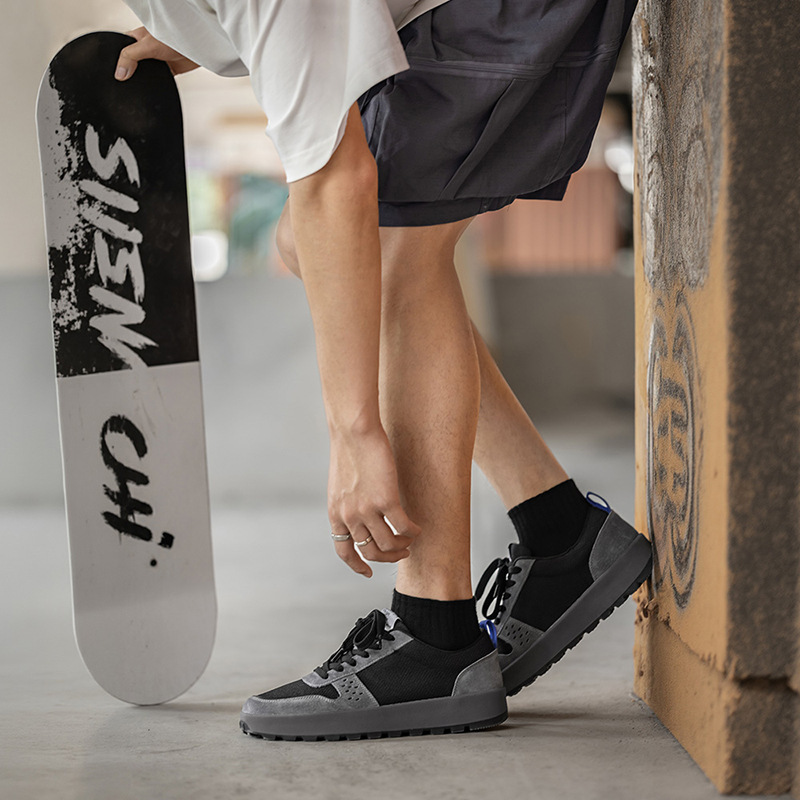 MRA復古男夏季透氣厚底通勤網面運動鞋男款休閒華夫阿甘鞋小黑鞋