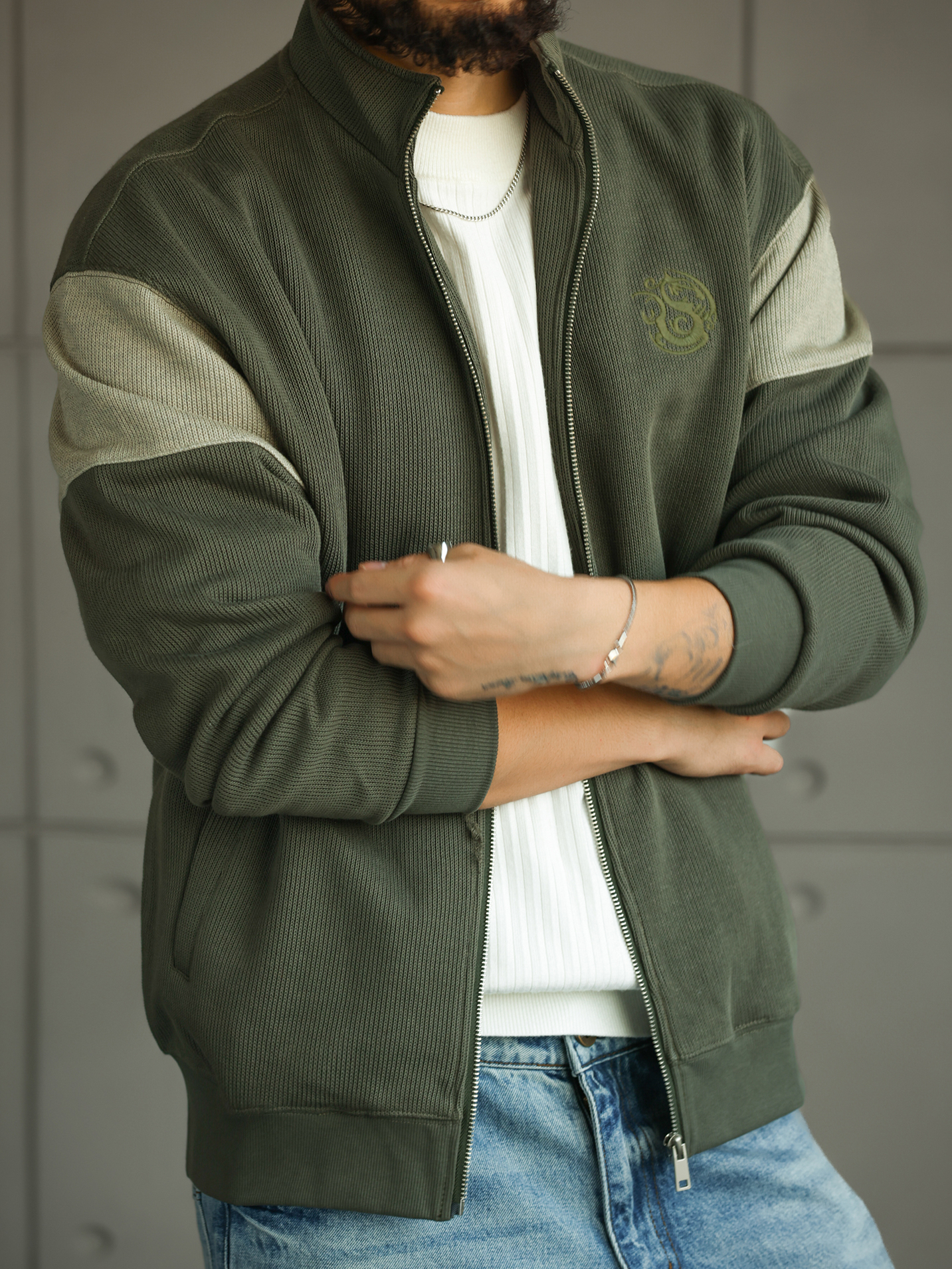 【紳士型格】拼色衛衣拉鍊外套男秋季高級感立領刺繡上衣