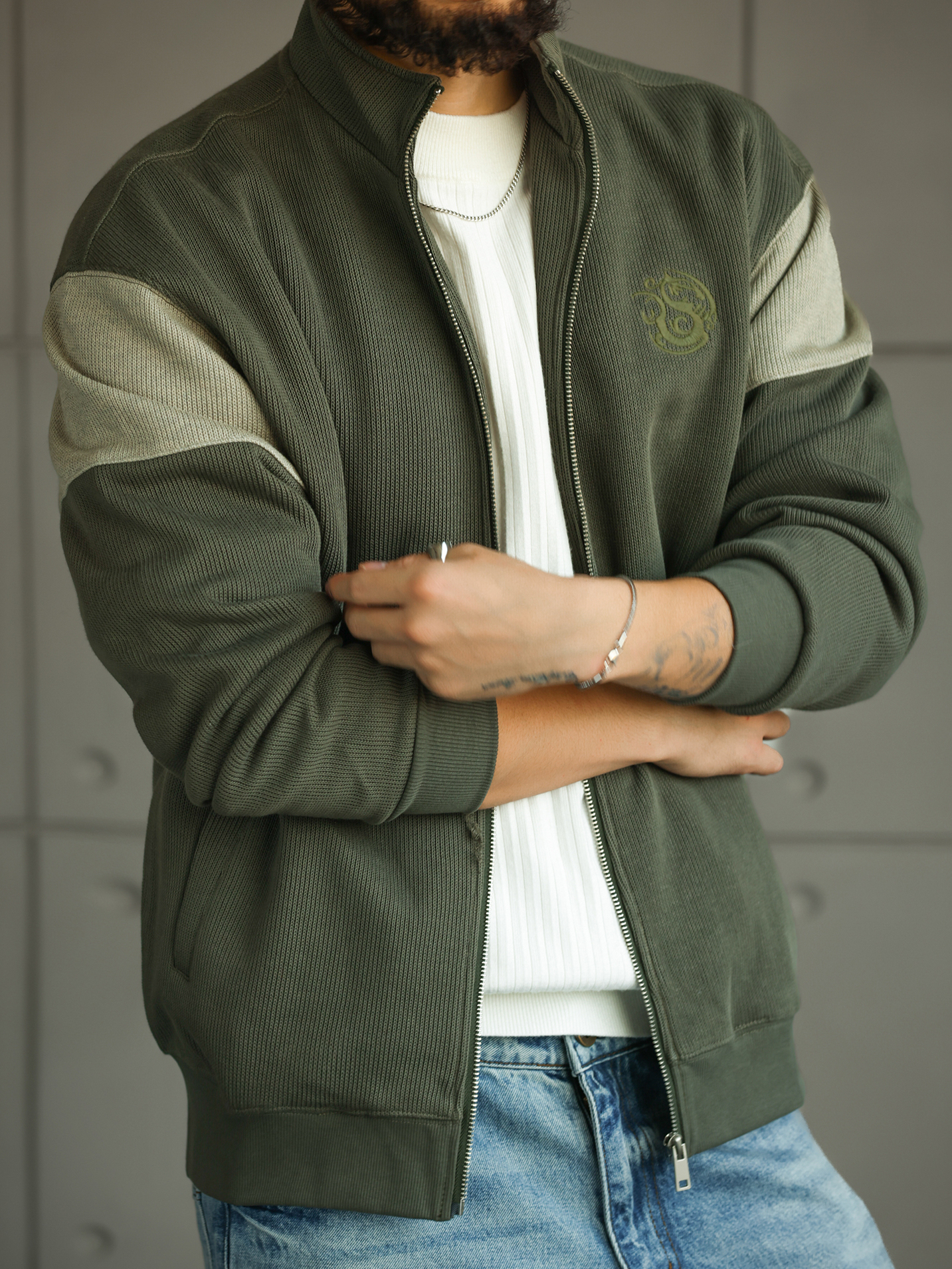 【紳士型格】拼色衛衣拉鍊外套男秋季高級感立領刺繡上衣