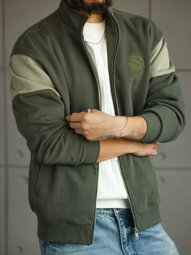 【紳士型格】拼色衛衣拉鍊外套男秋季高級感立領刺繡上衣