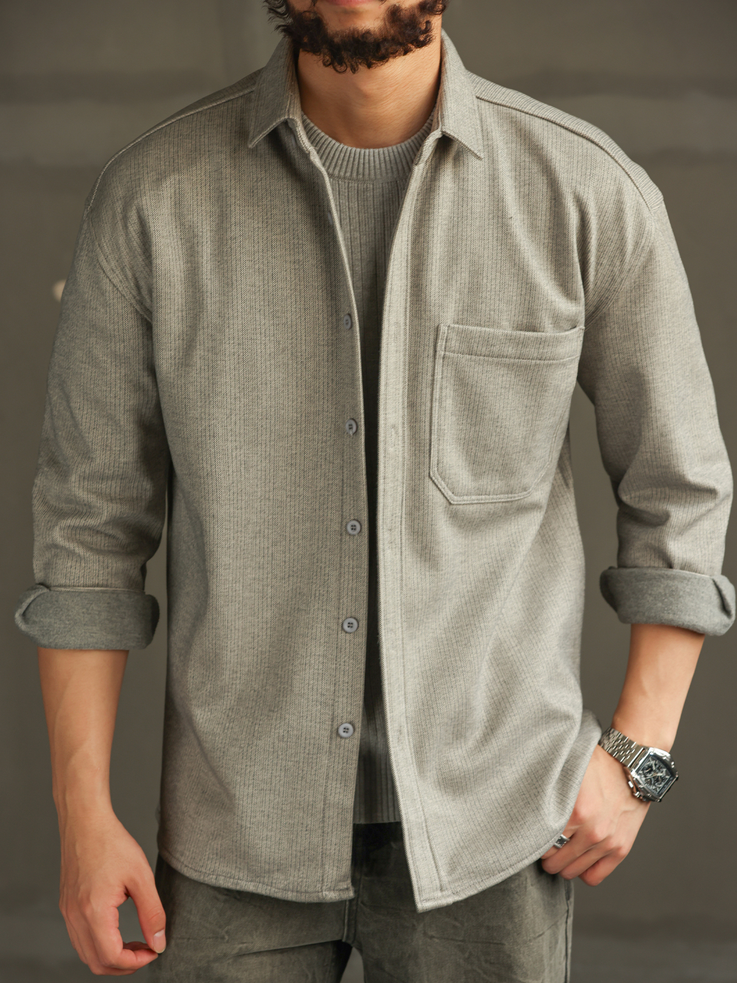 【紳士型格】輕熟商務休閒加厚襯衫男款毛呢質感長袖襯衣