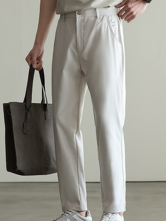 春季設計感卡其色錐形九分褲男士新款通勤休閒長褲