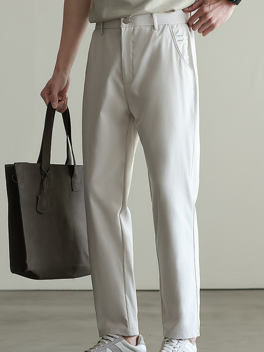 春季設計感卡其色錐形九分褲男士新款通勤休閒長褲