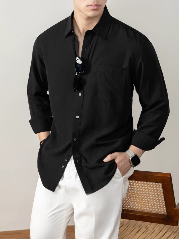 天絲™萊賽爾高端襯衫男長袖2025秋冬季上衣開衫貼袋襯衣商務休閒