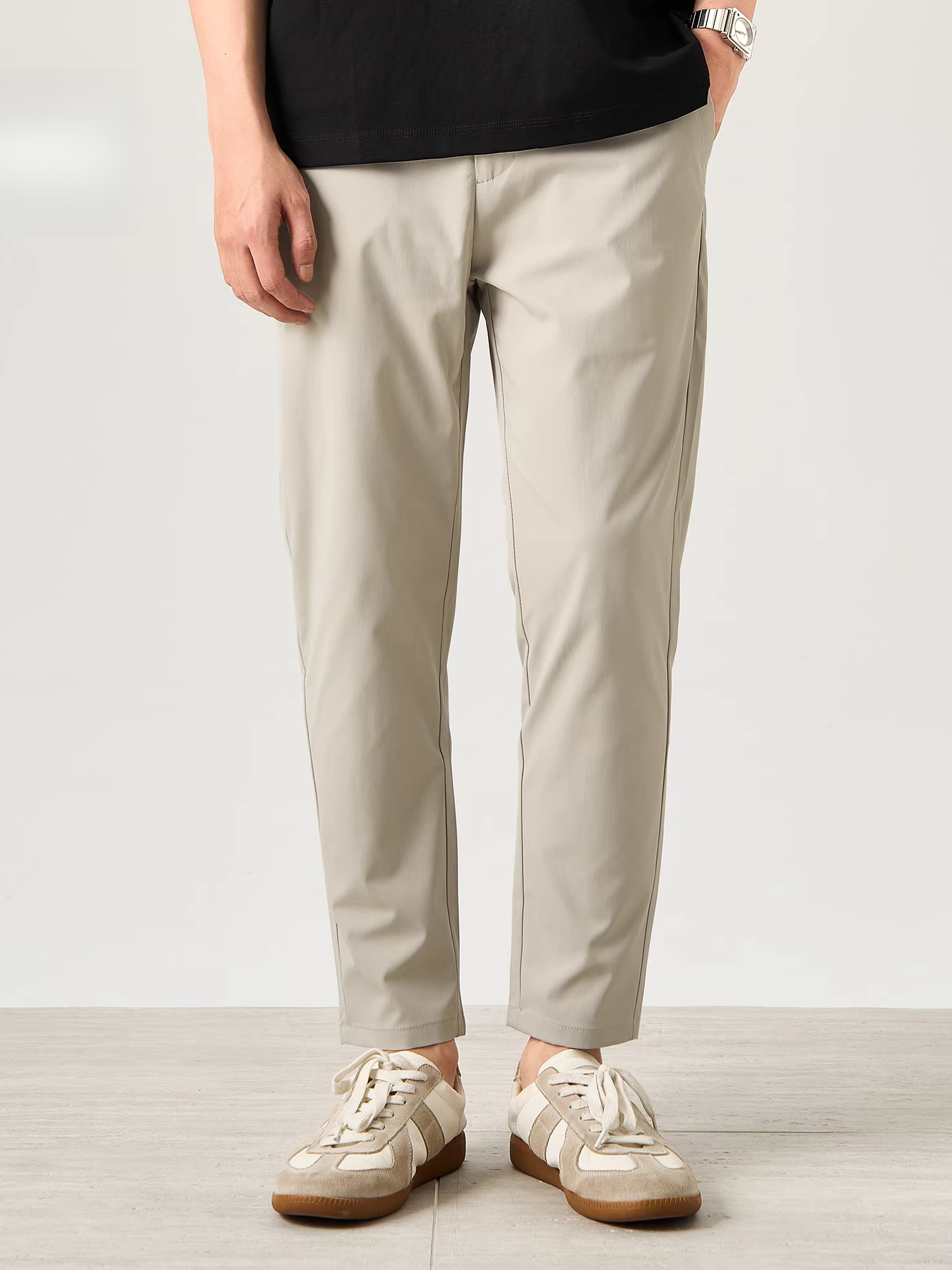 男士復古風免燙小西褲透氣薄款潮流錐形褲子垂感修身9九分褲