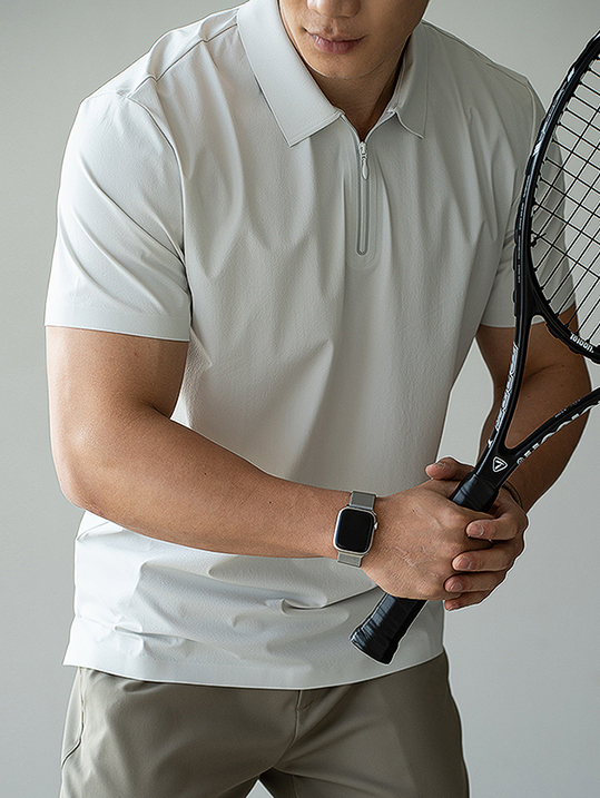 抗紫外線冰絲涼感半拉鍊運動短袖T恤男士夏季polo衫