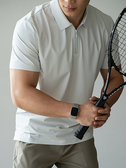 抗紫外線冰絲涼感半拉鍊運動短袖T恤男士夏季polo衫