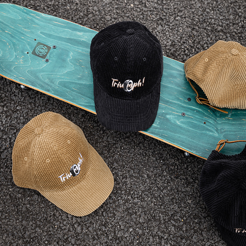 MRA可調節彎簷燈芯絨棒球帽大頭圍卡其色軟頂鴨舌深帽子男女