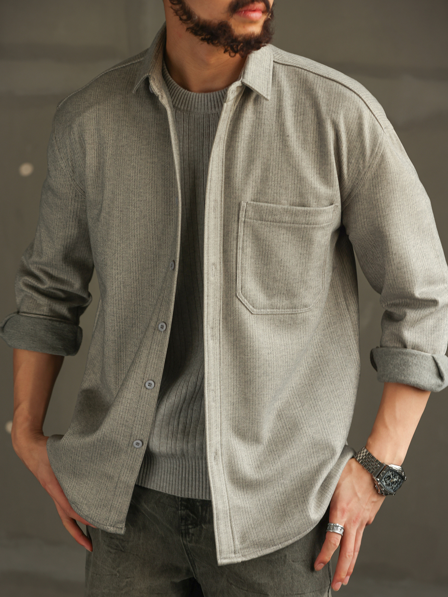 【紳士型格】輕熟商務休閒加厚襯衫男款毛呢質感長袖襯衣