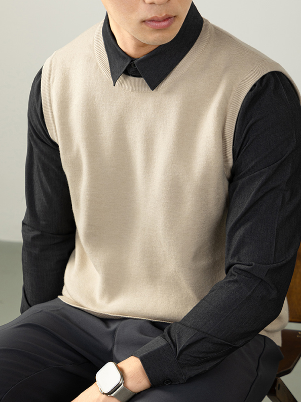 【澳羚一體絨】襯衫領加絨加厚假兩件針織衫男士冬季商務通勤毛衣