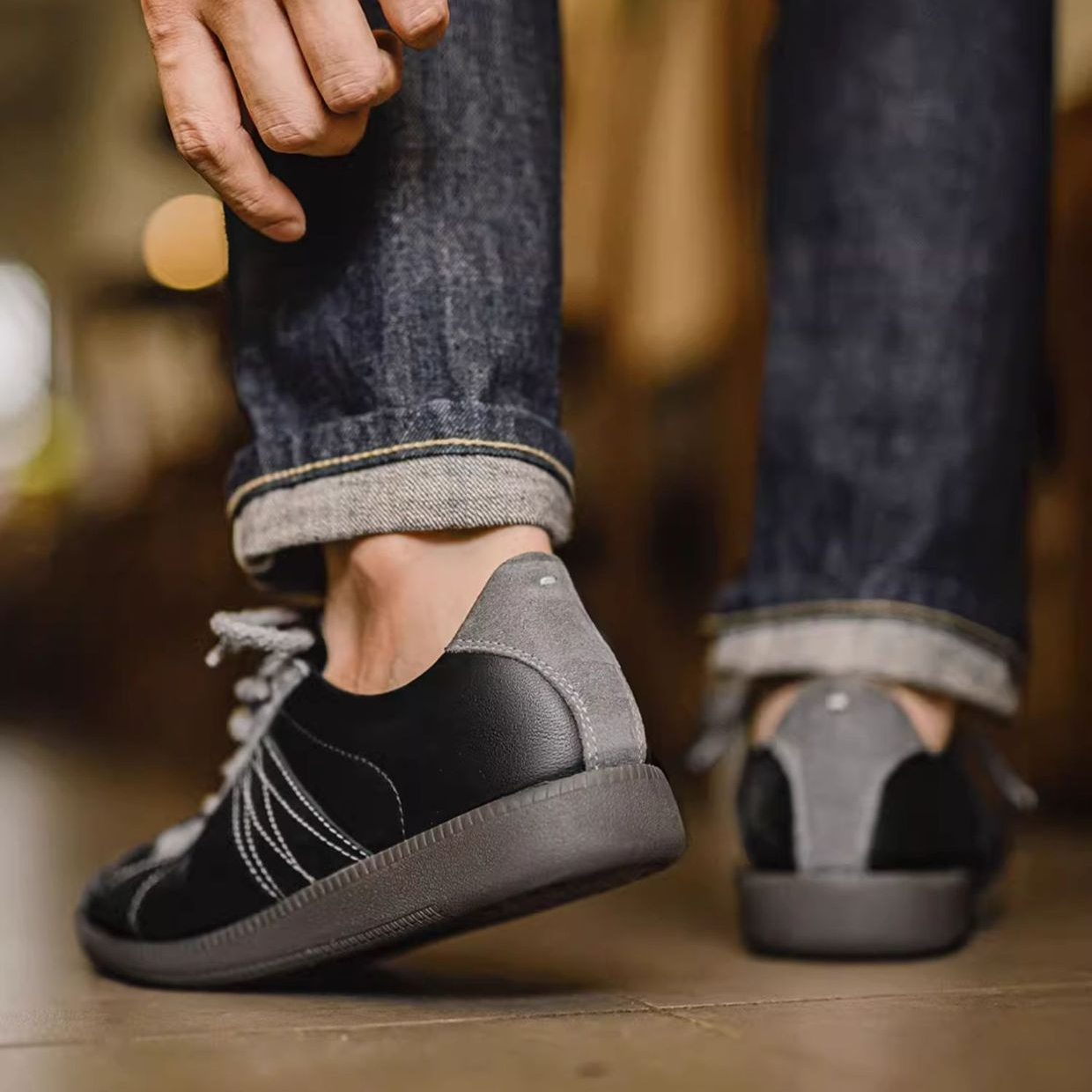 2025春季新款板鞋男低幫復古休閒運動鞋小眾百搭黑色德訓鞋