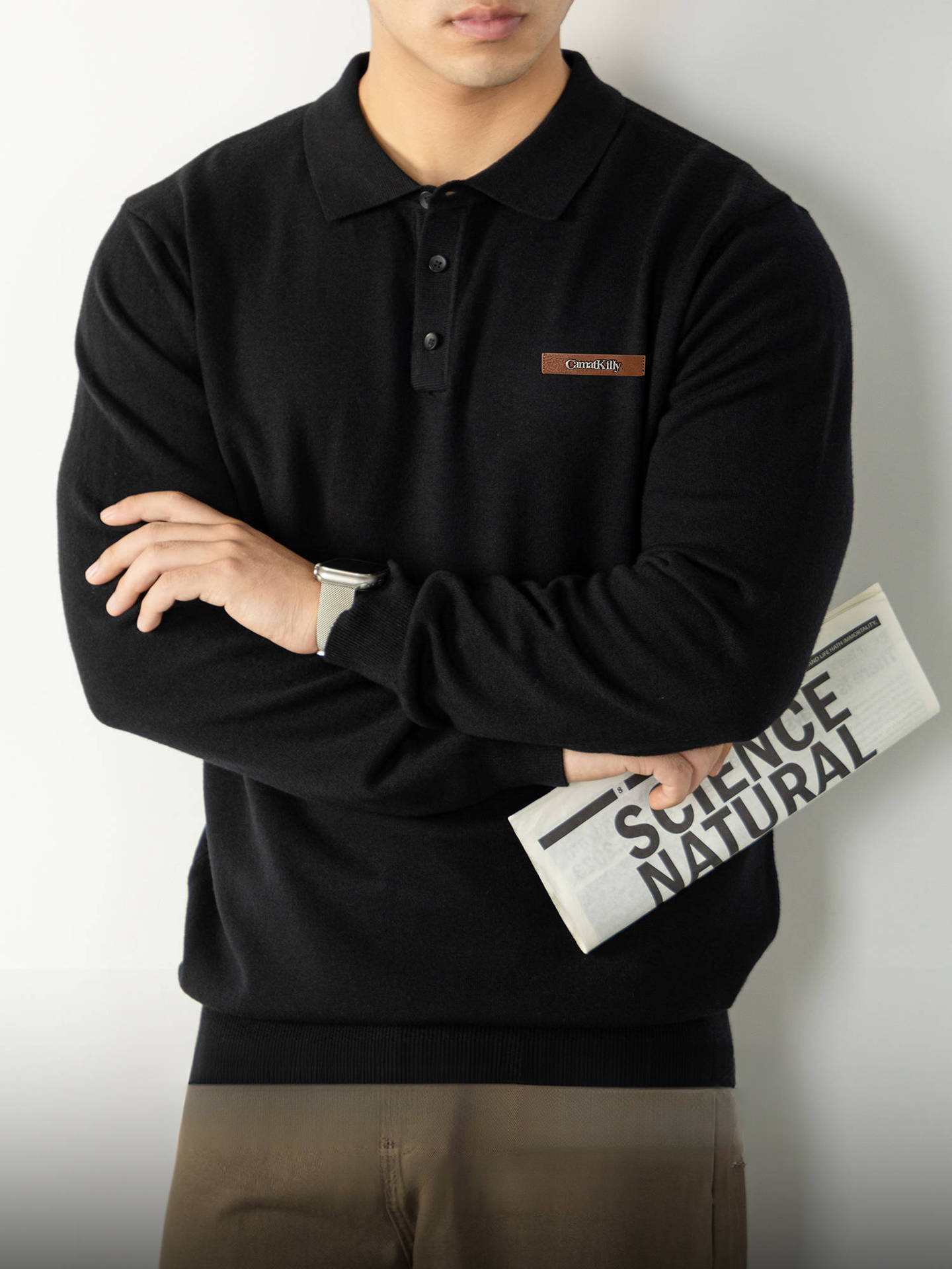 老錢風綿羊毛男士打底針織衫秋冬保暖翻領毛衣Polo衫