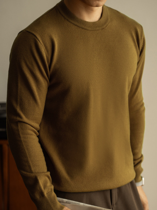 天絲羊毛純色針織衫秋冬新款圓領長袖毛衣男保暖內搭打底衫