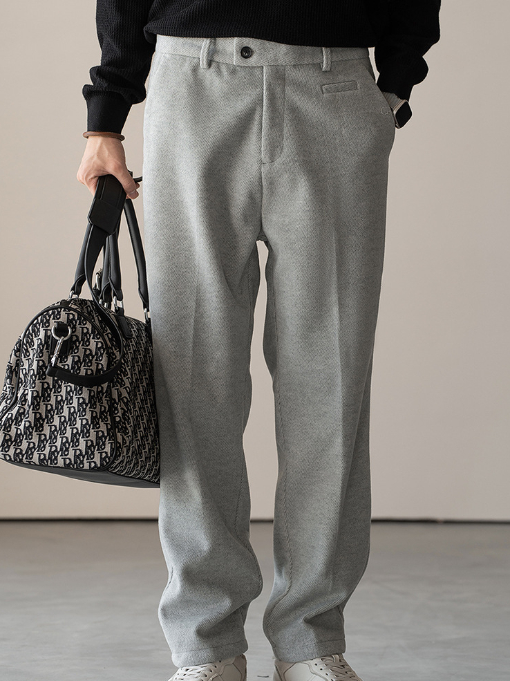 老錢風保暖毛呢直筒休閒褲男士秋冬新款復古垂感闊腿褲男1688