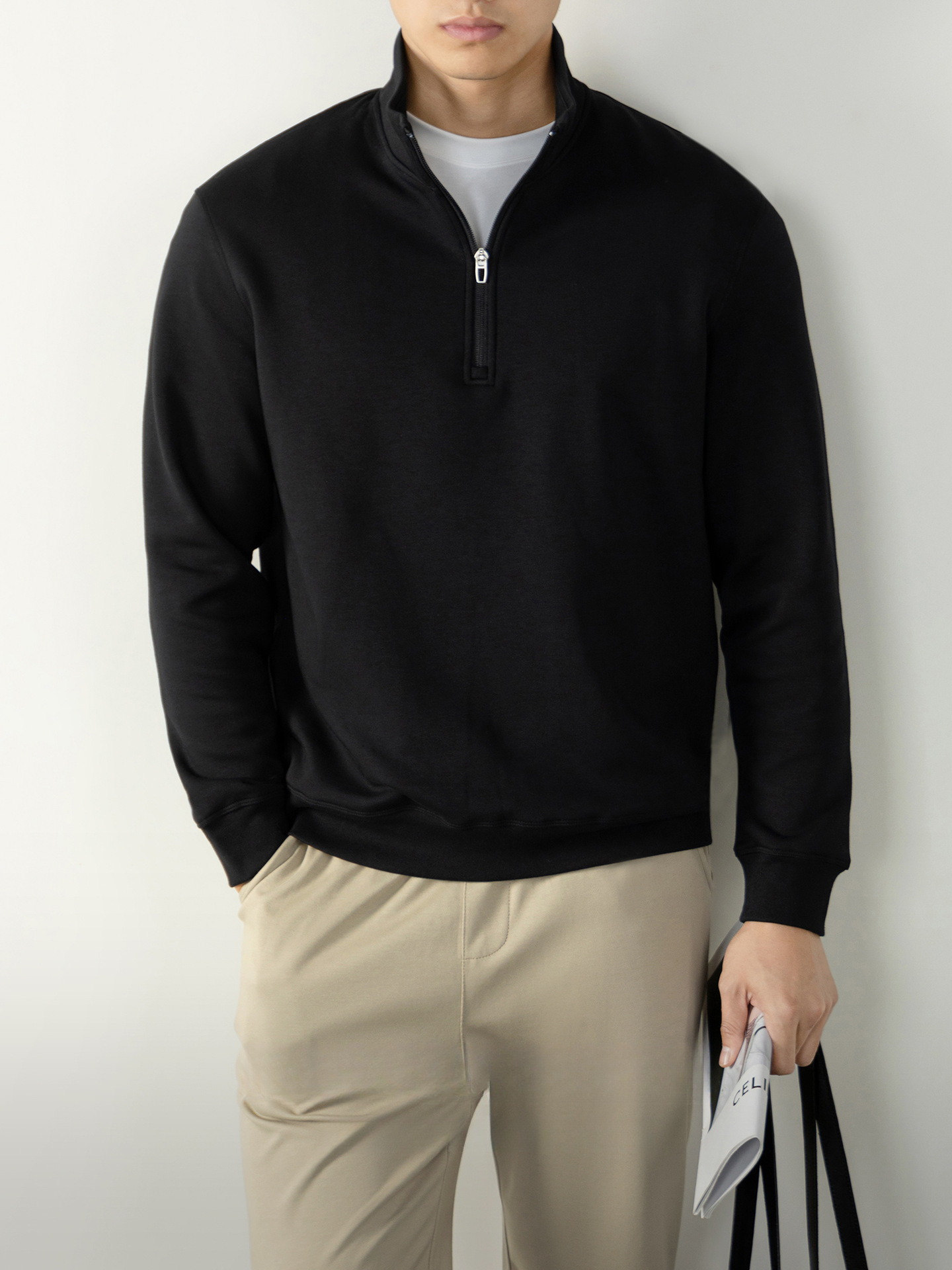 高級柔感| 鎖溫賽紡抓絨拉鍊男士衛衣長袖秋冬保暖通勤立領上衣