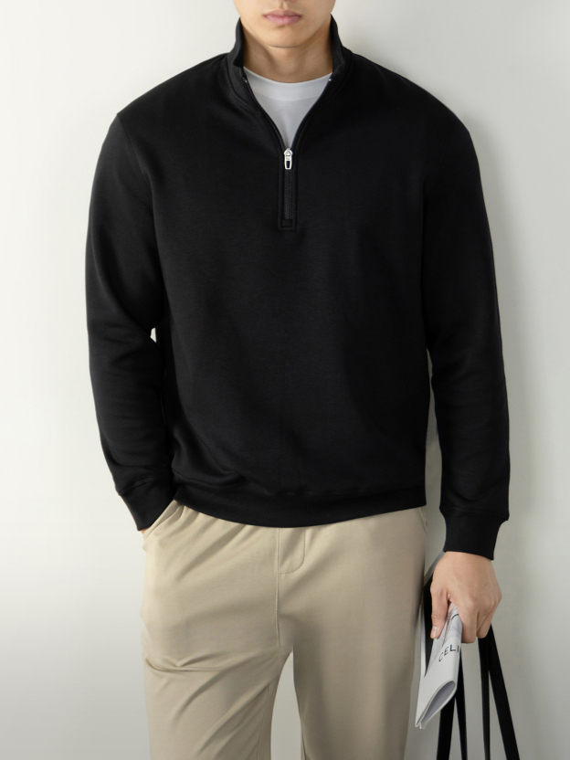 高級柔感| 鎖溫賽紡抓絨拉鍊男士衛衣長袖秋冬保暖通勤立領上衣