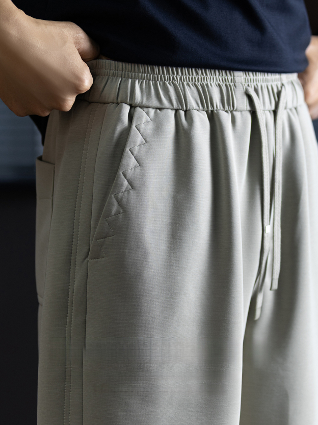 「高定壓線」束緊抽繩松腰褲男士休閒短褲字母印花潮流百搭舒適風