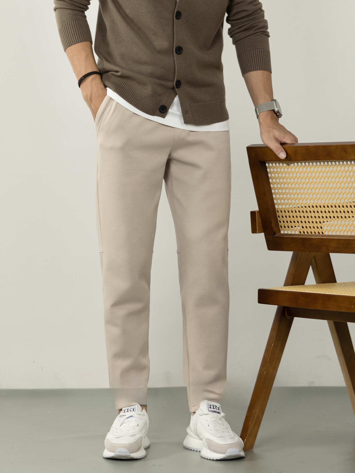 高級感半螺紋束腳衛褲男士秋冬彈力親膚休閒長褲