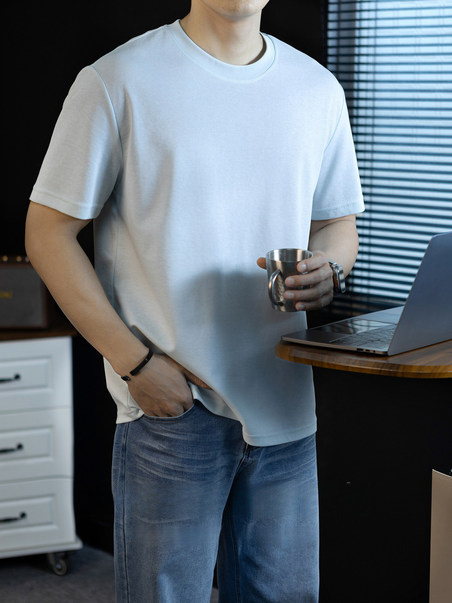 【都市鬆弛】26S世紀格肌理棉感純色T恤男士日常通勤短袖薄款夏季