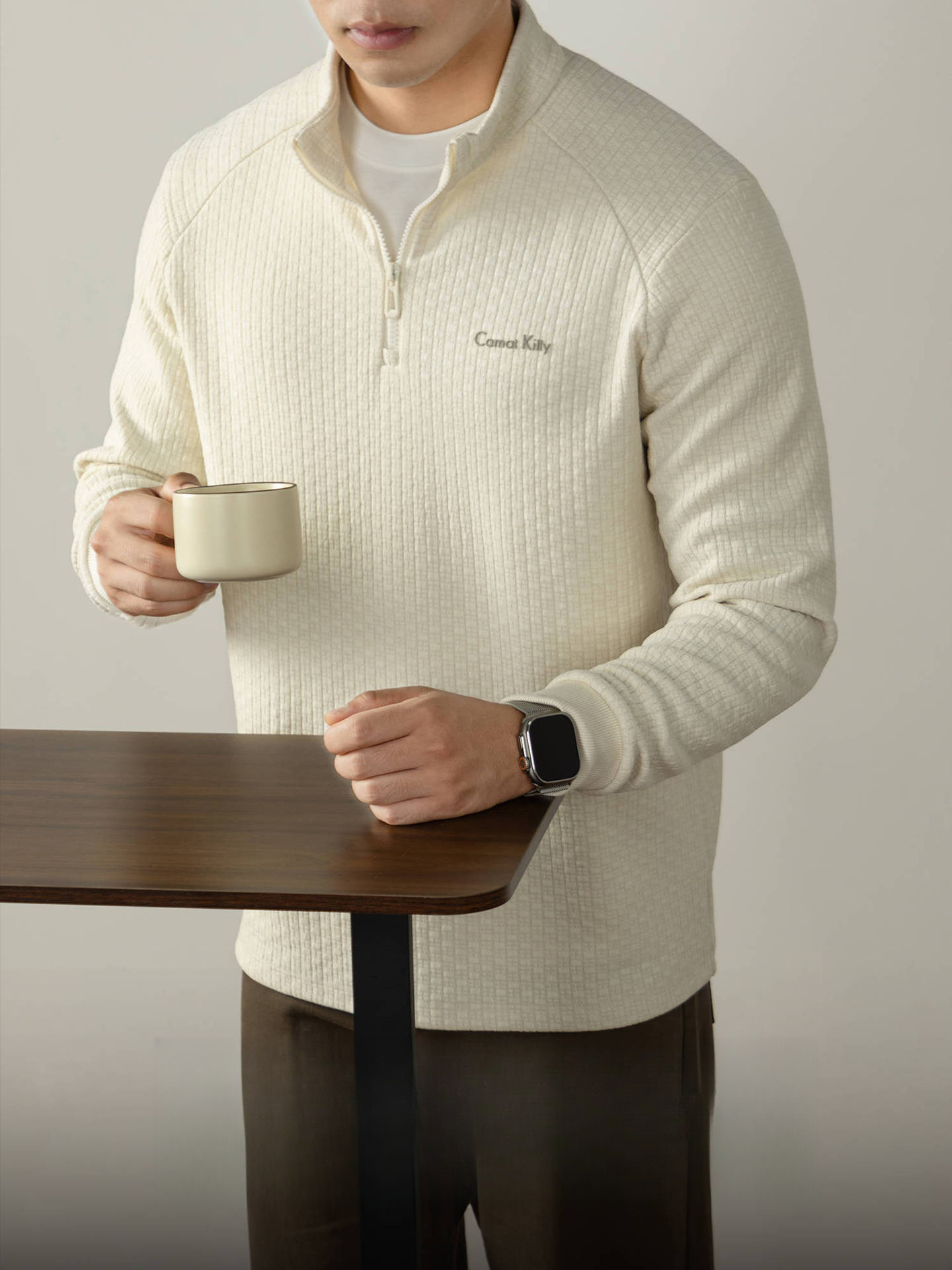 【奢暖黑科技】遠紅外抗菌羊毛桑蠶絲半拉鍊立領衛衣男士秋冬保暖