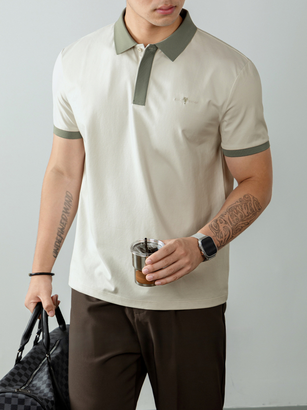 【3D刺繡】冰氧速幹棉撞色翻領POLO衫短袖男夏季薄款高端商務免燙
