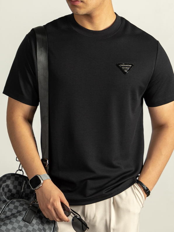 【輕奢燙鑽】竹纖維短袖t恤男2025夏季新款純白色半袖寬鬆5A抗菌T