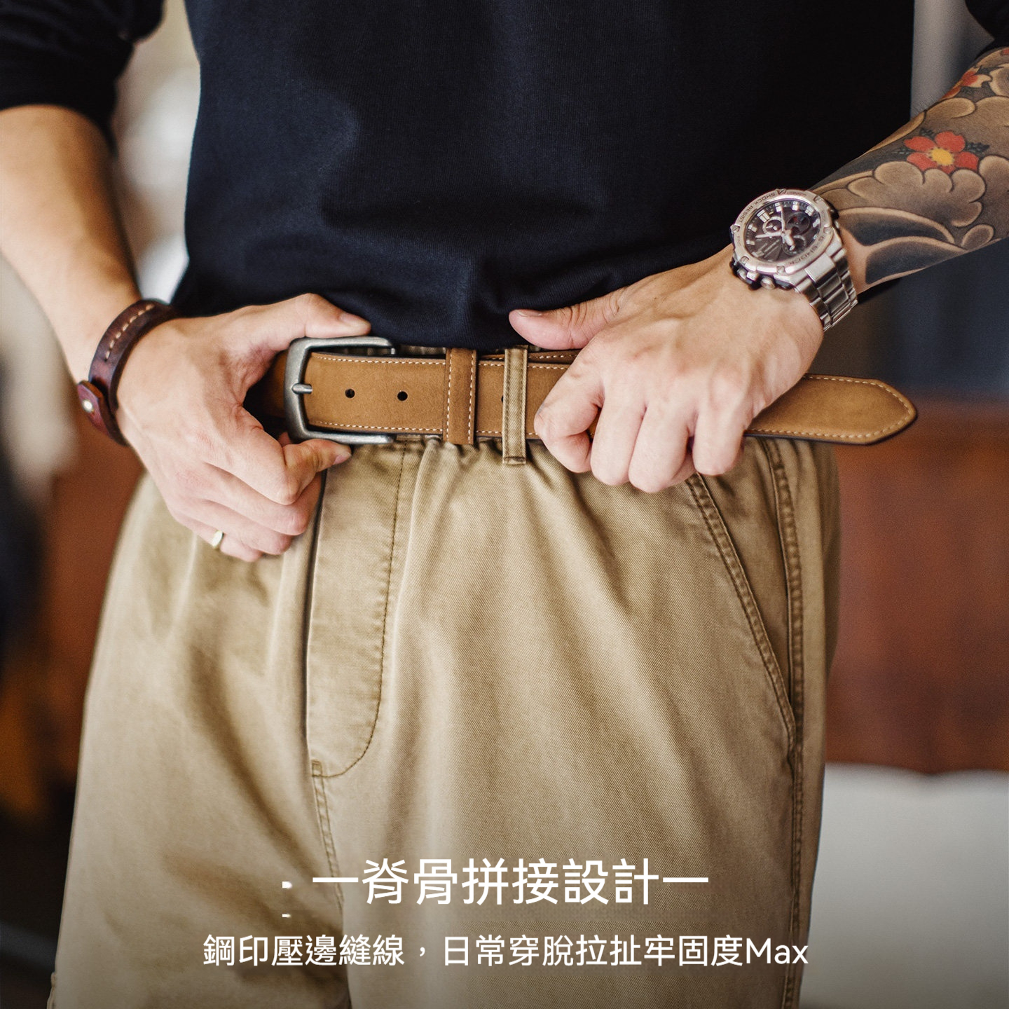 美式復古酋長皮帶頭層牛皮腰帶單針扣頭真皮褲腰帶男款